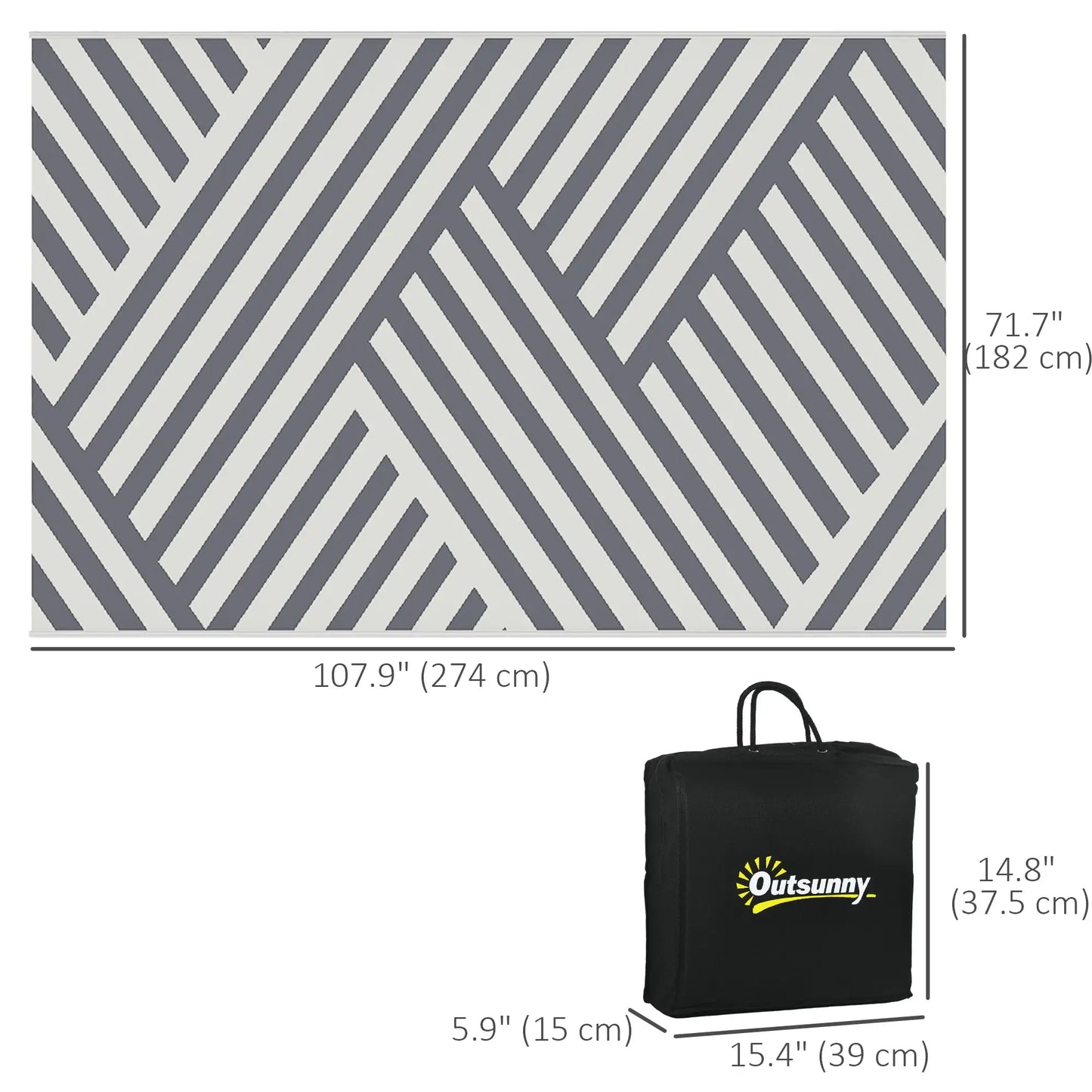 Reversible Outdoor RV Rug, Patio Floor Mat, 6' x 9', Grey and Cream Garden Decor at Gallery Canada