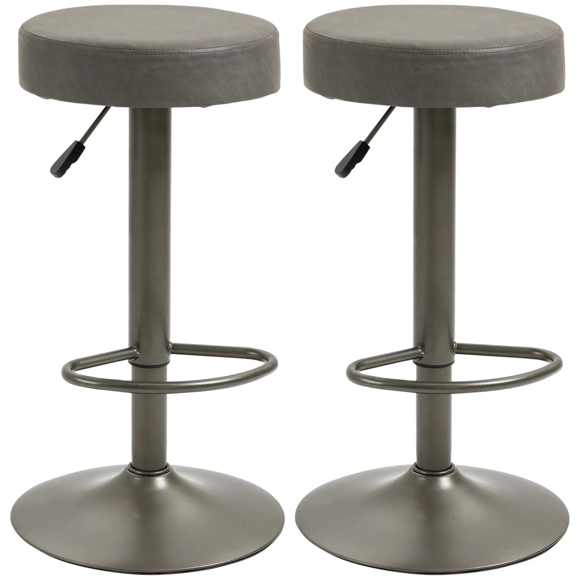 Adjustable Bar Stools Set of 2, Swivel with Footrest, PU Leather Round Top, Dark Grey Bar Stools at Gallery Canada