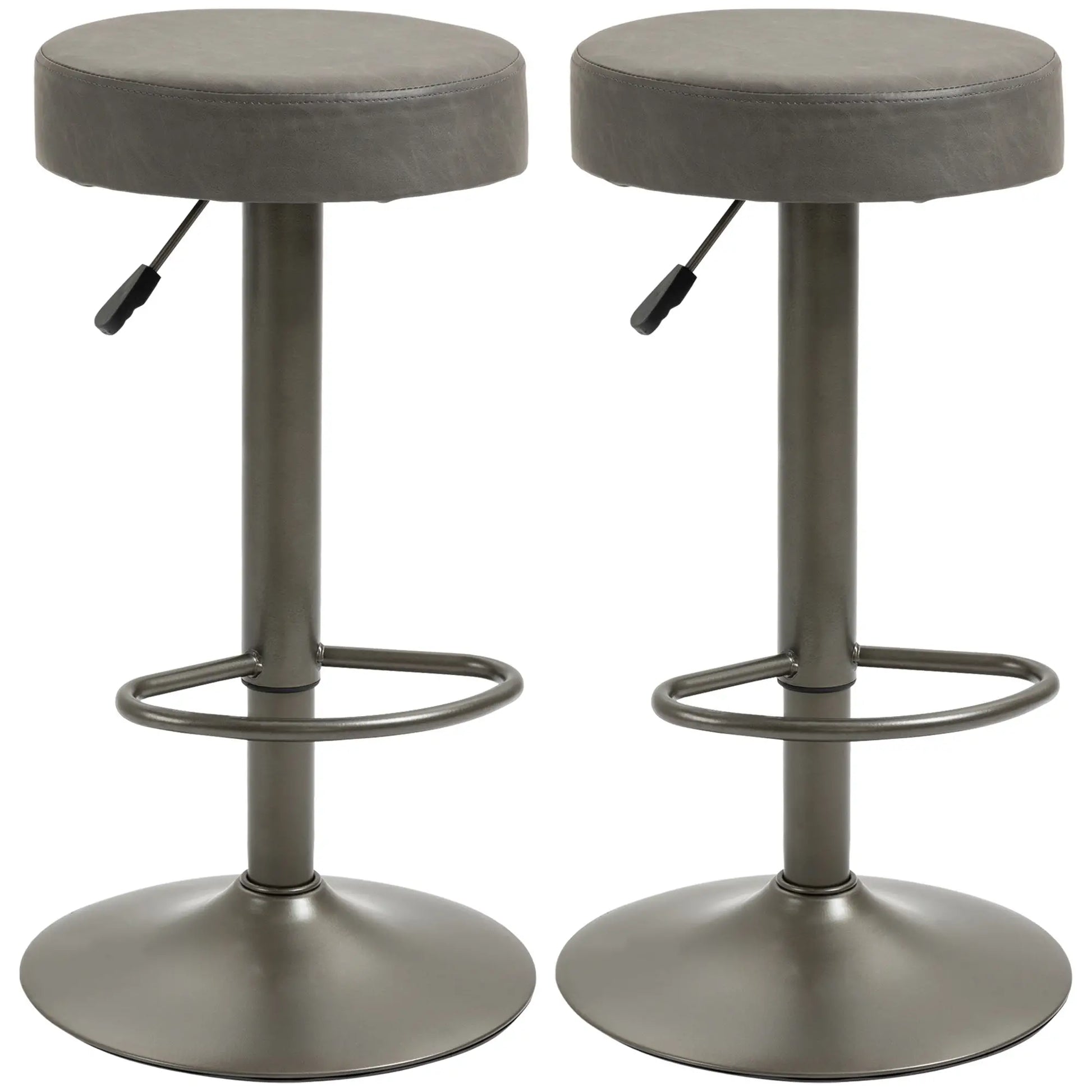 Adjustable Bar Stools Set of 2, Swivel with Footrest, PU Leather Round Top, Dark Grey Bar Stools at Gallery Canada