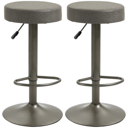 Adjustable Bar Stools Set of 2, Swivel with Footrest, PU Leather Round Top, Dark Grey Bar Stools at Gallery Canada