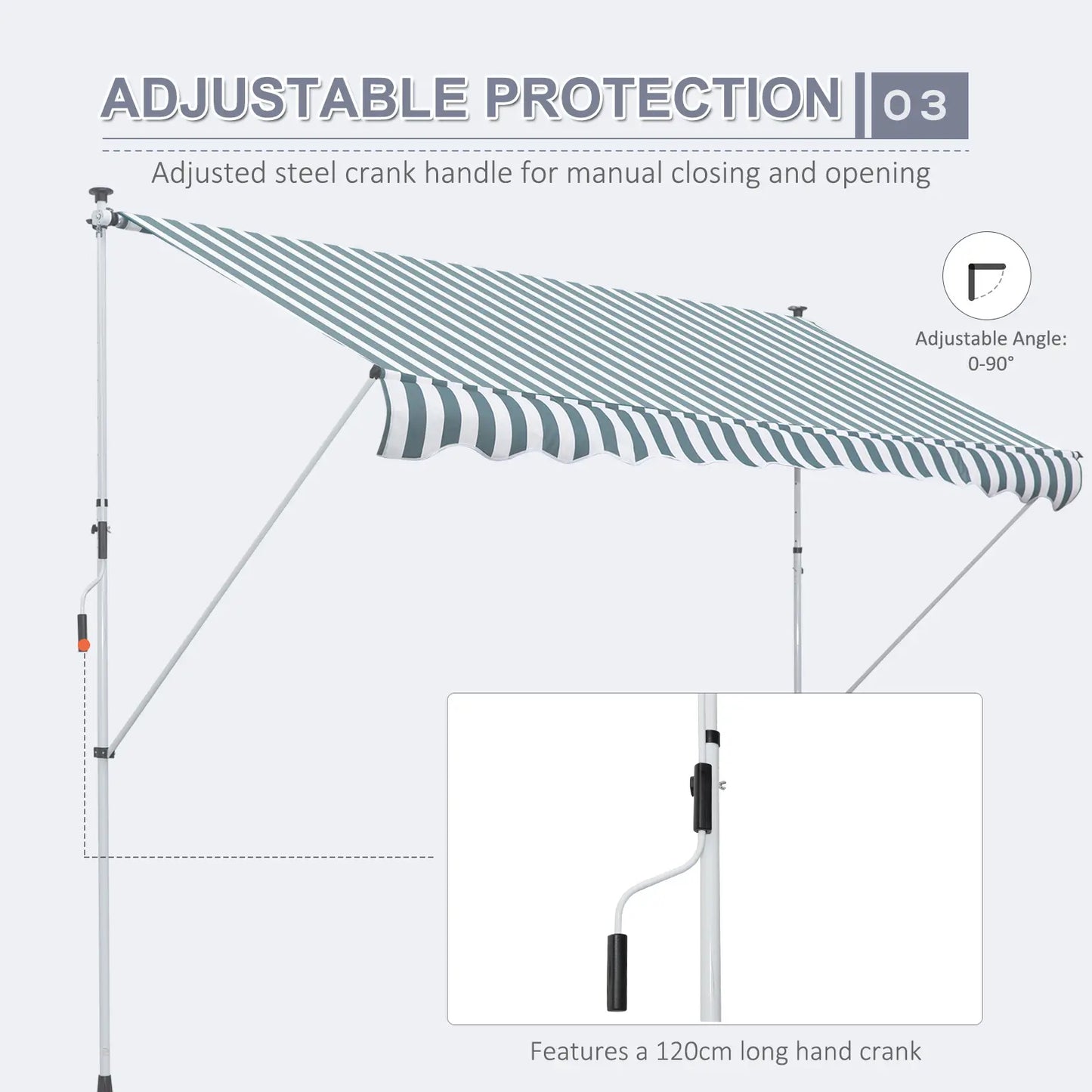 10x5ft Manual Retractable Awning, Patio Sun Shade, Water Resistant, Green Door Awnings at Gallery Canada