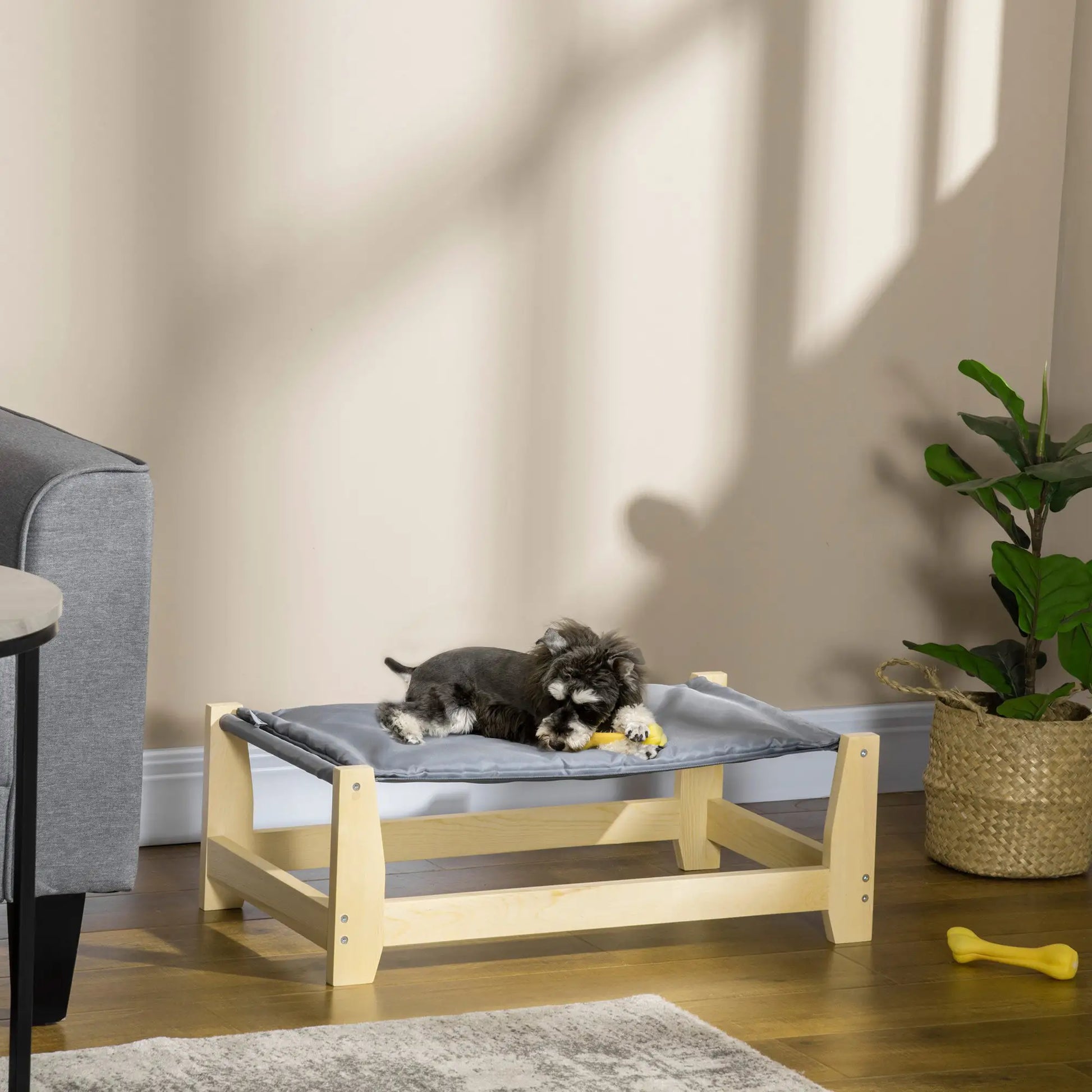 Raised Dog Bed, Washable Cushion, Elevated Pet Bed, Pine Wood Frame, 35.5" x 20" x 11" Elevated Dog Beds at Gallery Canada