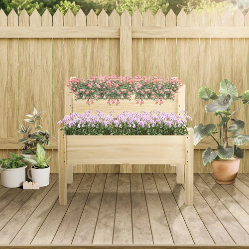 34x34x28 2-Tier Raised Garden Bed, Wooden Planter Box for Vegetables, Herbs, Flowers