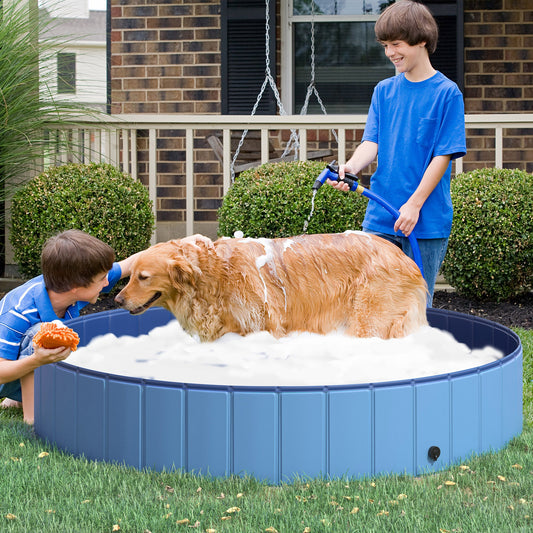 Φ63" Folding Dog Pool for Large dogs, Portable Pet Kiddie Swimming Pool, Outdoor/Indoor Puppy Bath Tub with Nonslip Bottom for Dogs &; Cats, Blue - Gallery Canada