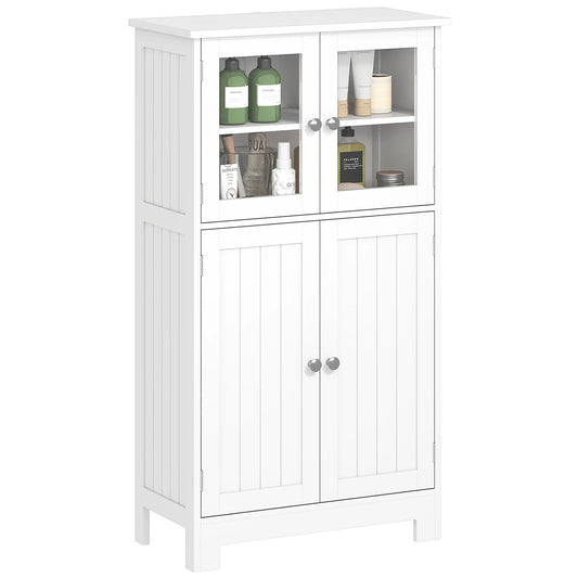Bathroom Floor Storage Cabinet, Tempered Glass Doors, Adjustable Shelf, White Bathroom Cabinets White at Gallery Canada
