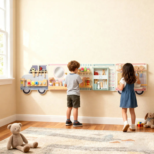 Wall Busy Board, 5 Activities Sensory Toy for Kids 3+ Years Toy Playsets Cream White, Multicolour at Gallery Canada