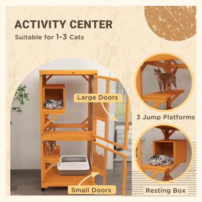 Outdoor Catio, Elevated Design, Wheels, Resting Box, Water-Resistant, Orange Outdoor Cat Enclosures at Gallery Canada