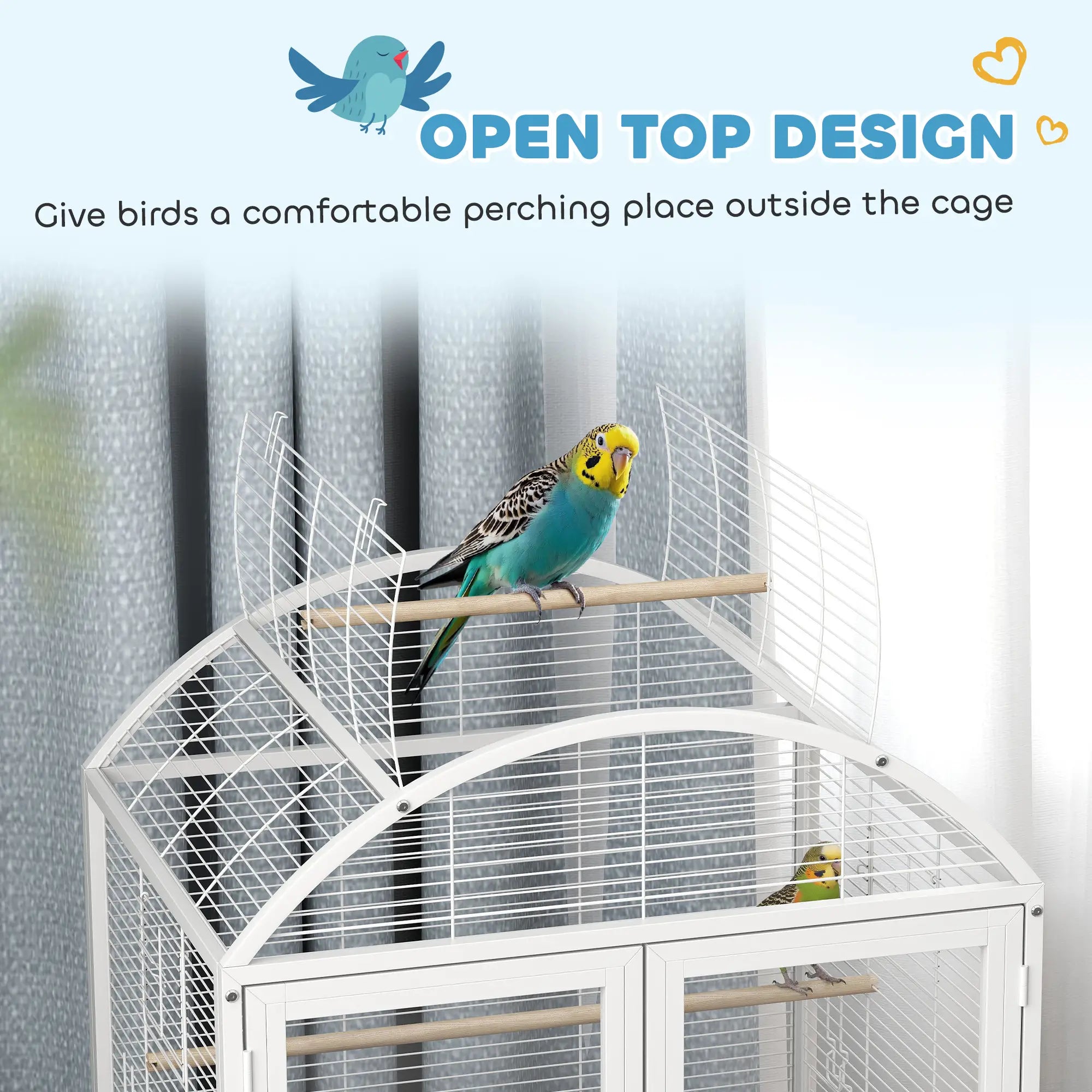 30 Inch Open Top Bird Cage, Removable Tray, Food Container, Dark Grey Bird Cages at Gallery Canada