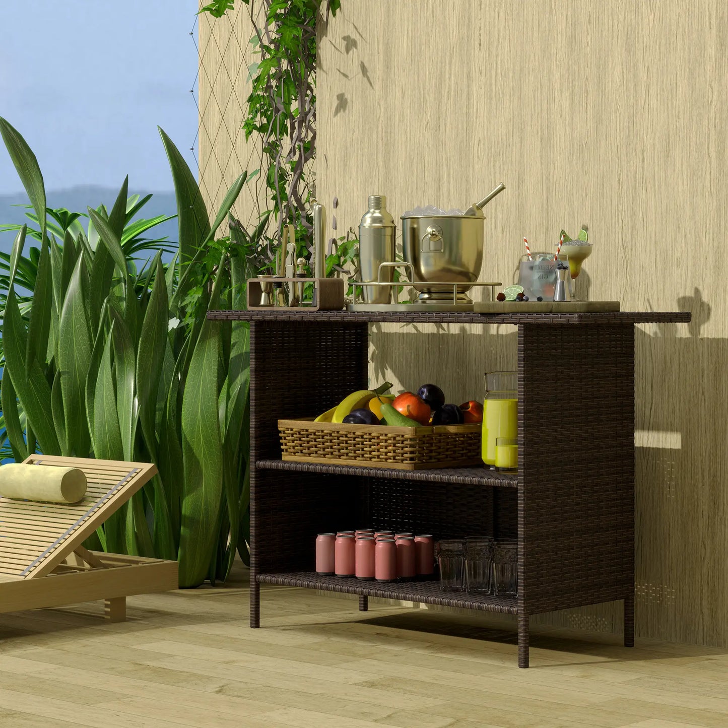 Wicker Outdoor Bar Table, PE Rattan, 2 Shelves, Steel Frame, Dark Brown Bistro Sets at Gallery Canada