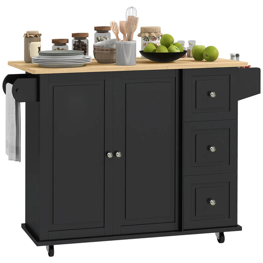 Kitchen Island on Wheels, Drop Leaf Cart with Drawers, Black Kitchen Islands & Kitchen Carts Black, Natural at Gallery Canada