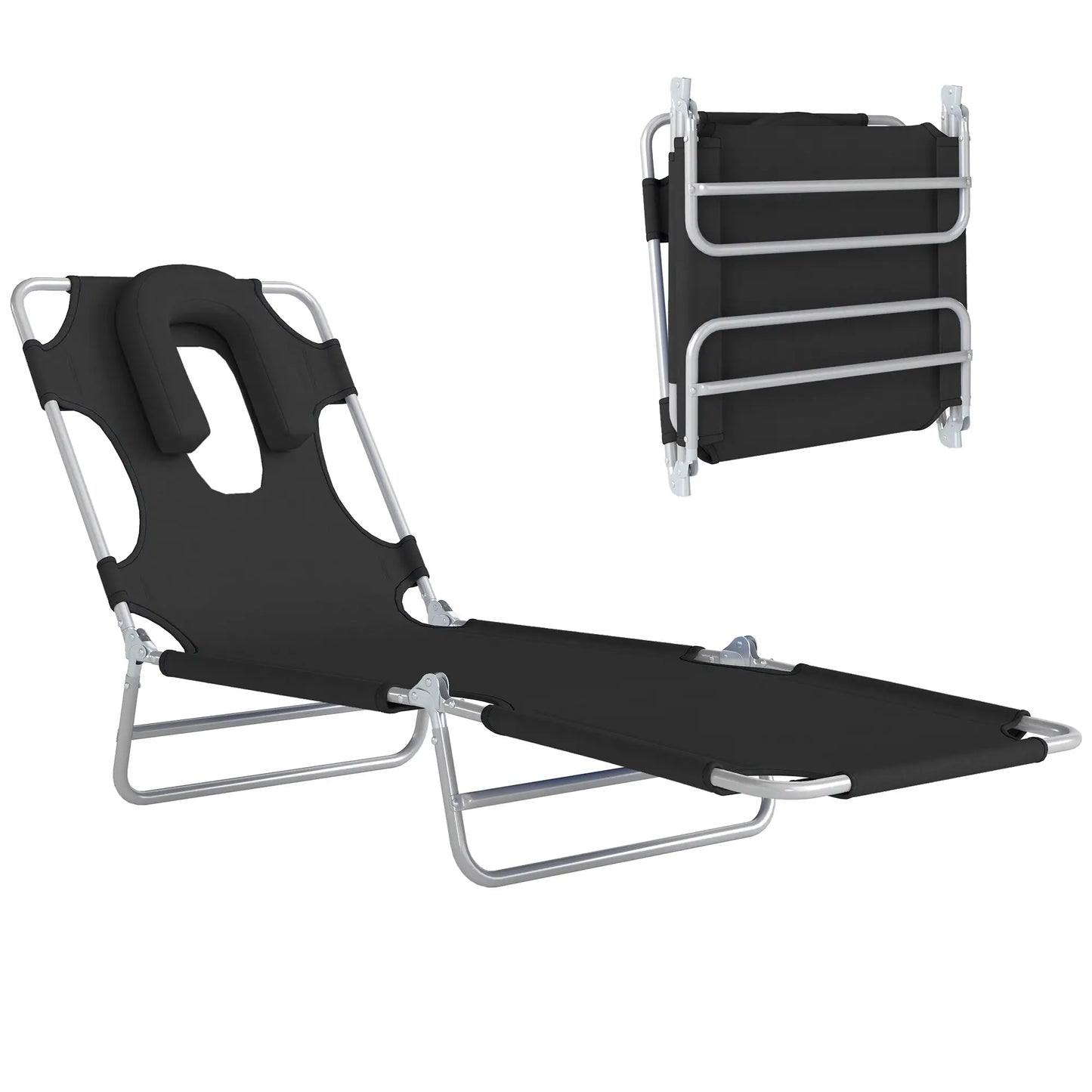 Adjustable Folding Chaise Lounge, Outdoor Tanning Chair, Black Lounger Chairs Black at Gallery Canada