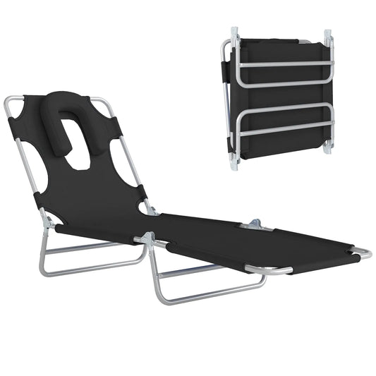 Adjustable Folding Chaise Lounge, Outdoor Tanning Chair, Black Lounger Chairs Black at Gallery Canada