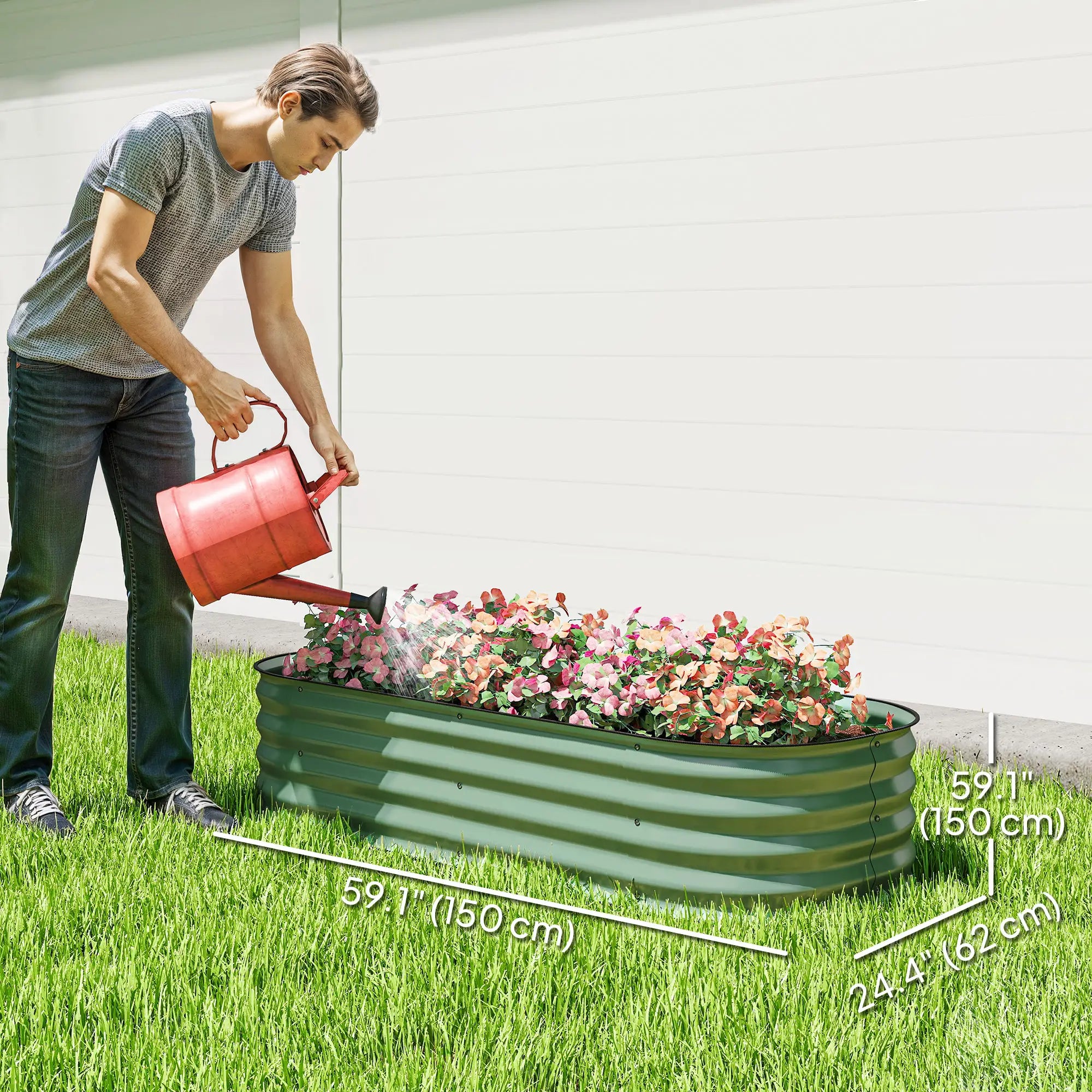 4.9 x 2 x 1ft Galvanized Raised Garden Bed Kit, Metal Planter Box, Green Galvanized Planter Boxes at Gallery Canada