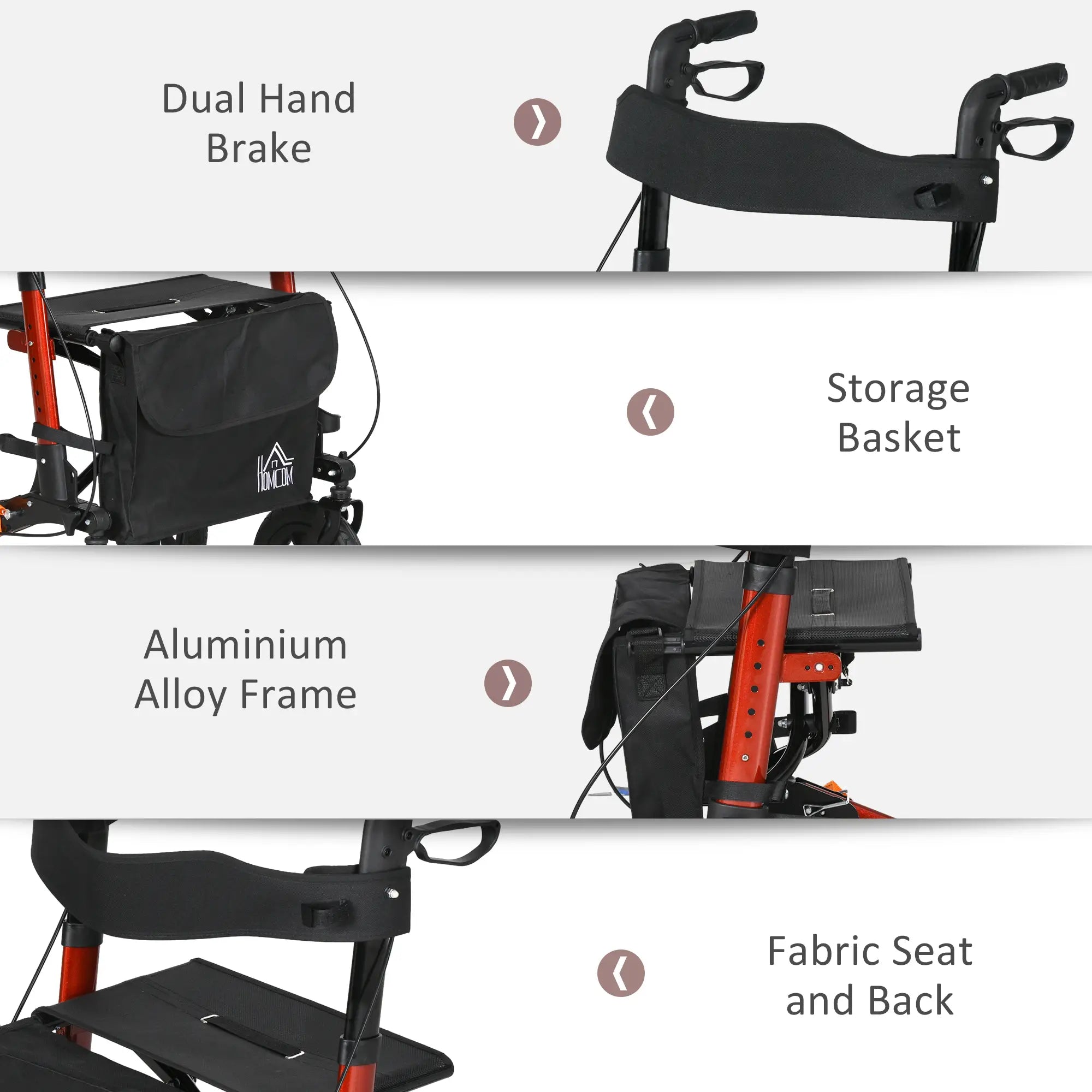 Senior Rollator with Seat, Rubber Wheels, Adjustable Handle, Red Knee Walker & Wheelchair Ramps at Gallery Canada