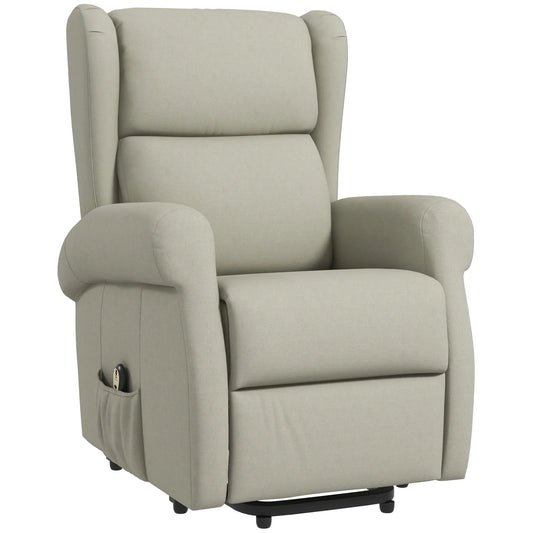 Wingback Lift Chair, Power Recliner with Footrest, Remote, Side Pockets, Cream White Electric Power Lift Chairs Cream at Gallery Canada