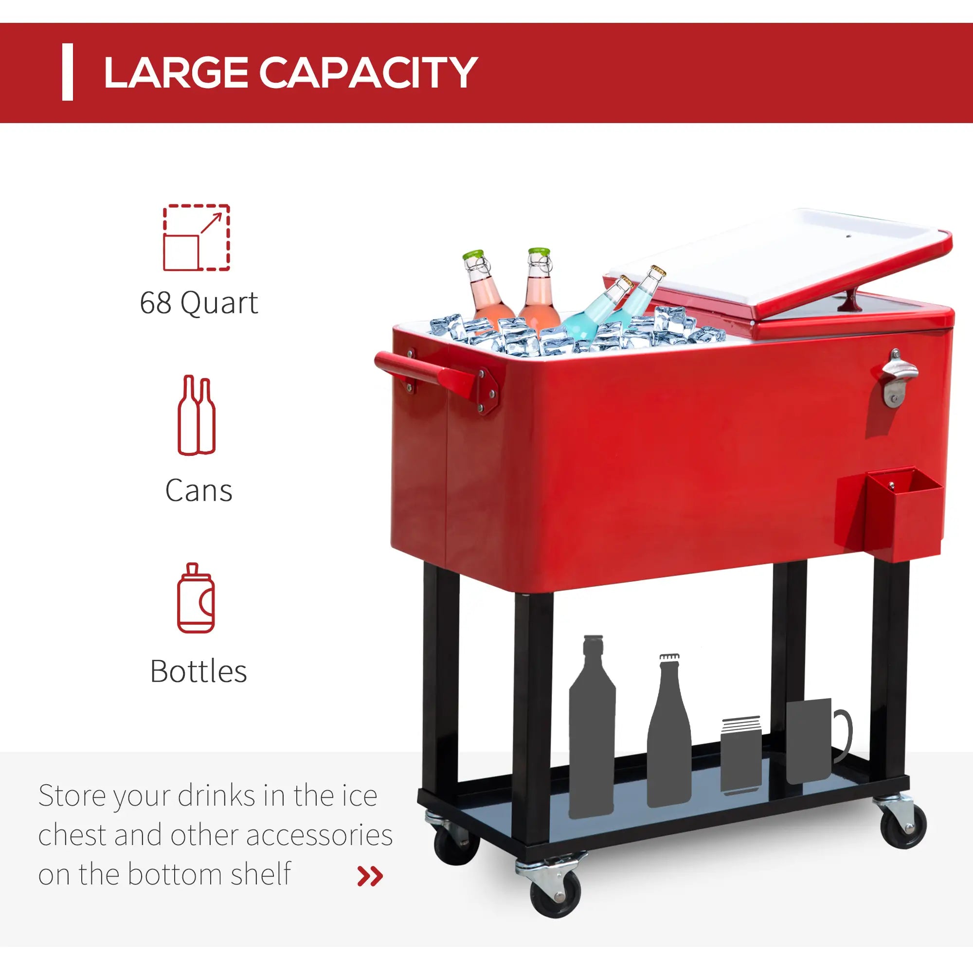 80 Quart Rolling Cooler Cart, Portable Ice Bin, Outdoor Party, Red Cooler Boxes at Gallery Canada