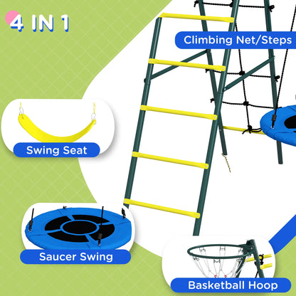 4 in 1 Swing Set, Saucer Swing, Seat, Ladder, Basketball Hoop, 3-8 Years, Yellow Gym Sets & Swings at Gallery Canada