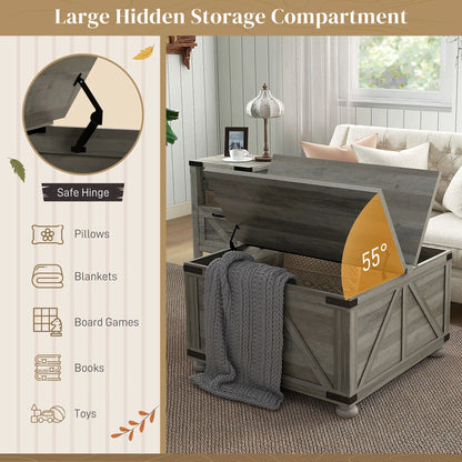 Farmhouse Coffee Table, Square Flip-Top Lid, Hidden Storage, Distressed, Grey Coffee Tables at Gallery Canada