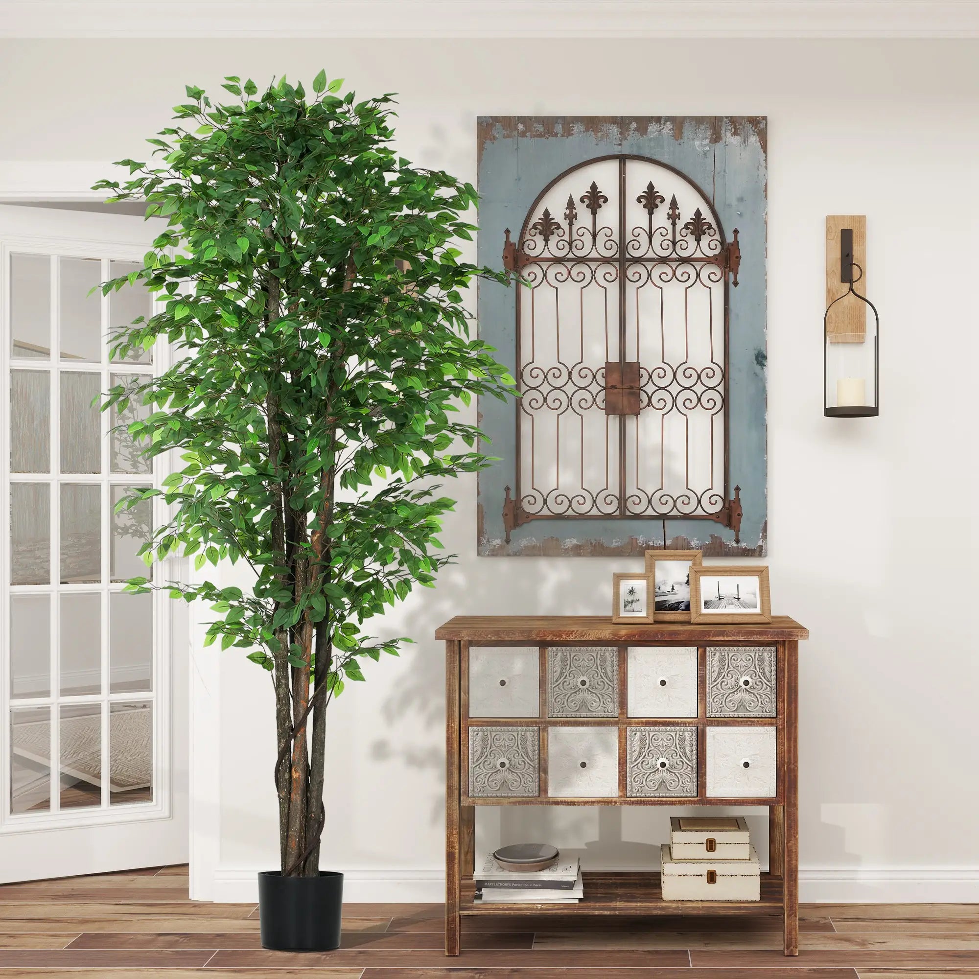 8ft Tall Artificial Silk Ficus Tree, 2520 Leaves in Pot, Home Office Decor Artificial Trees at Gallery Canada