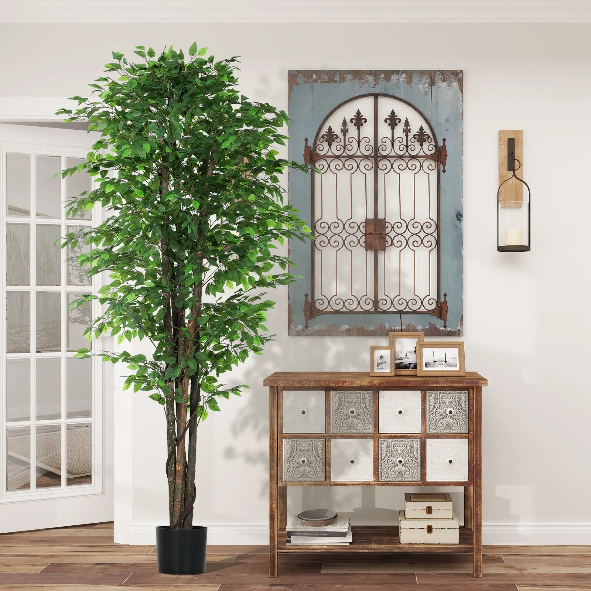 8ft Tall Artificial Silk Ficus Tree, 2520 Leaves in Pot, Home Office Decor Artificial Trees at Gallery Canada