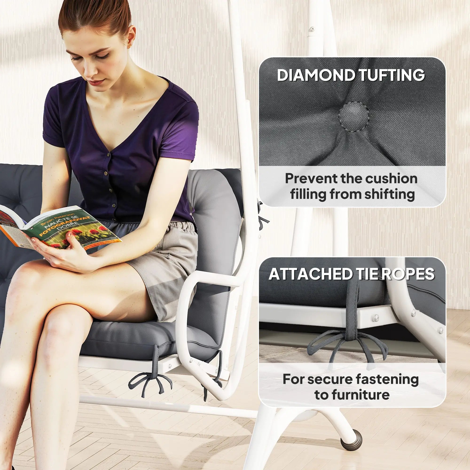 Porch Swing Cushion, Garden Bench Cushion with Backrest, Non-Slip, 39.4