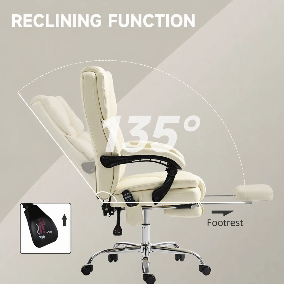 Reclining Massage Office Chair, 6-Point Vibration, Footrest, High Back, White Massage Chairs at Gallery Canada