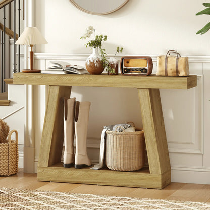 55" Farmhouse Console Table with Storage, Oak Console Tables at Gallery Canada