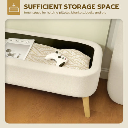 47 Inches Storage Ottoman Bench, Upholstered Teddy Fleece, Beige Storage Ottomans & Benches at Gallery Canada