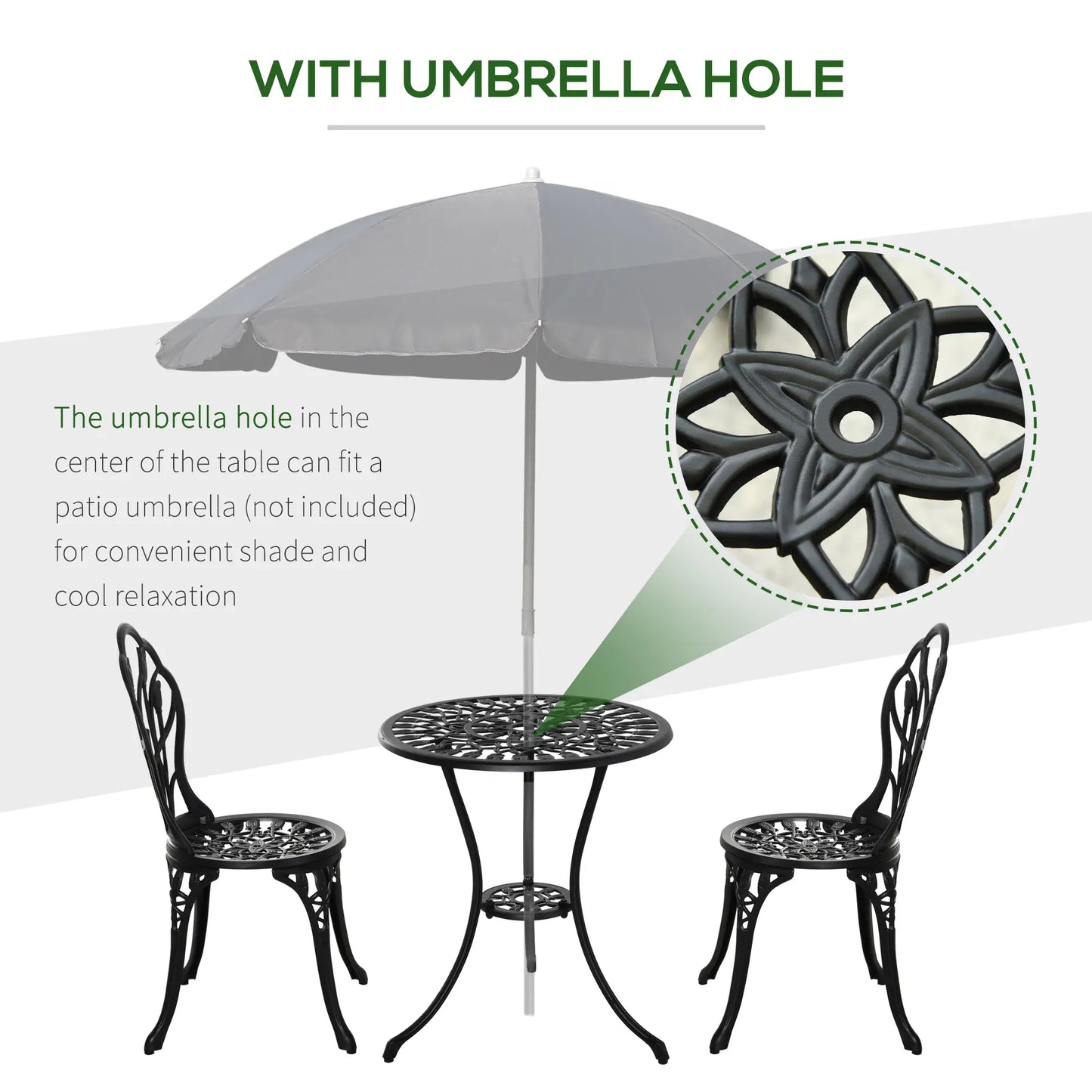 3PCs Patio Bistro Set, Outdoor Cast Aluminum Table and Chairs, Black Bistro Sets at Gallery Canada