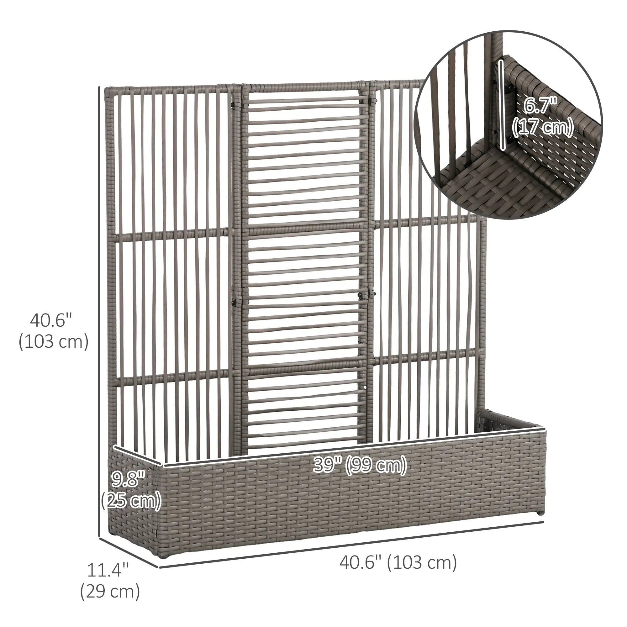 Raised Garden Bed with Lattice Trellis, Rattan Planter with Storage, Grey Raised Garden Beds at Gallery Canada