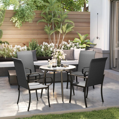 4 Piece PE Rattan Dining Chairs, Steel Frame, Black Patio Chairs at Gallery Canada
