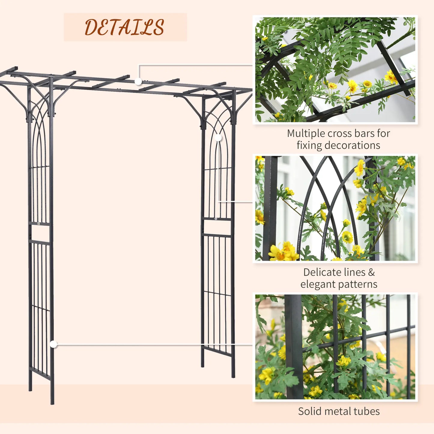 7ft Metal Garden Arch, Outdoor Walkway Arbor, Climbing Plants, Dark Gray Garden Arches at Gallery Canada