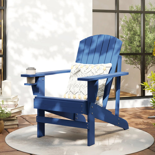 Classic Adirondack Chair, Garden Deck Chair with Cup Holder, Navy Blue