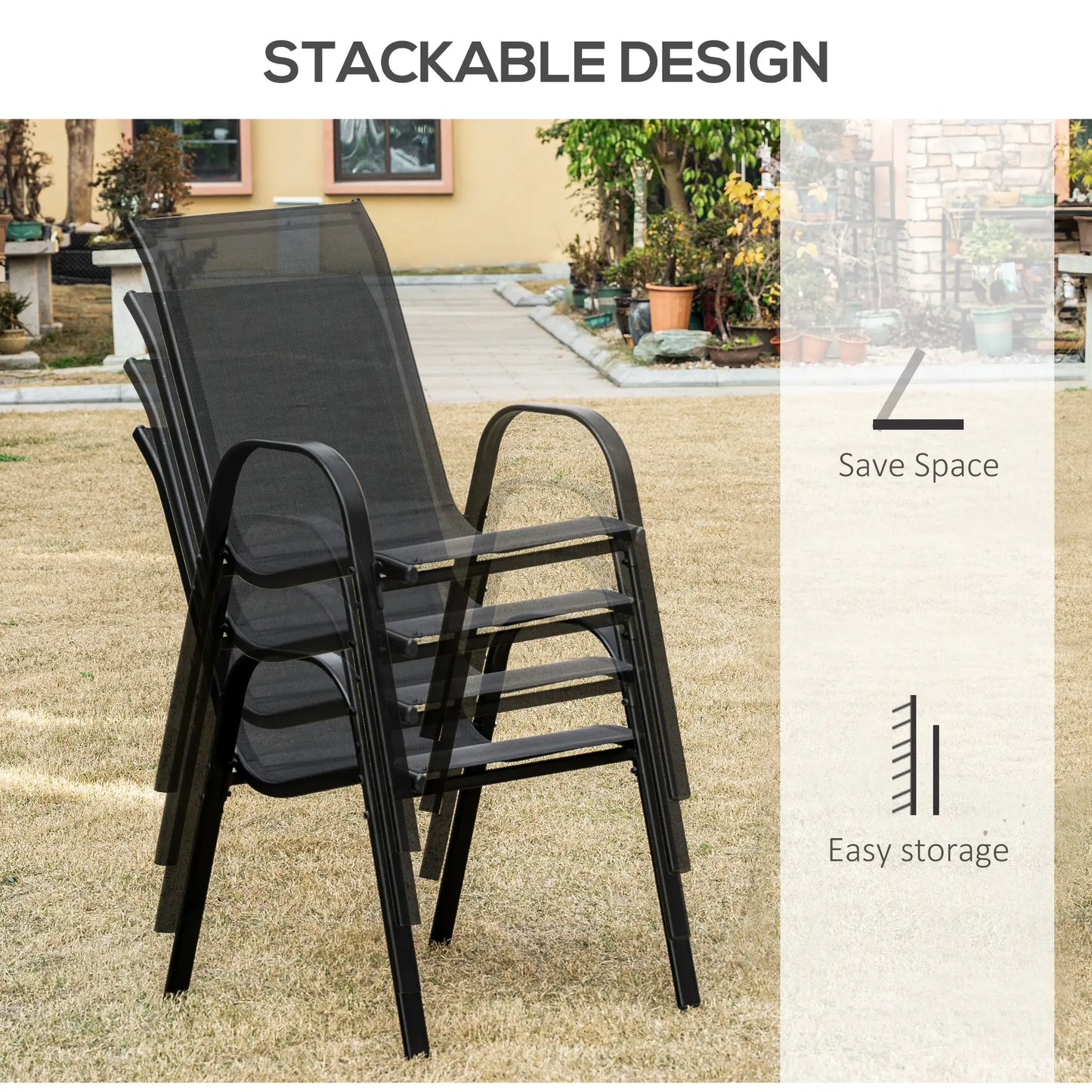 4-Piece Outdoor Dining Chair With Armrests, Black Patio Chairs at Gallery Canada