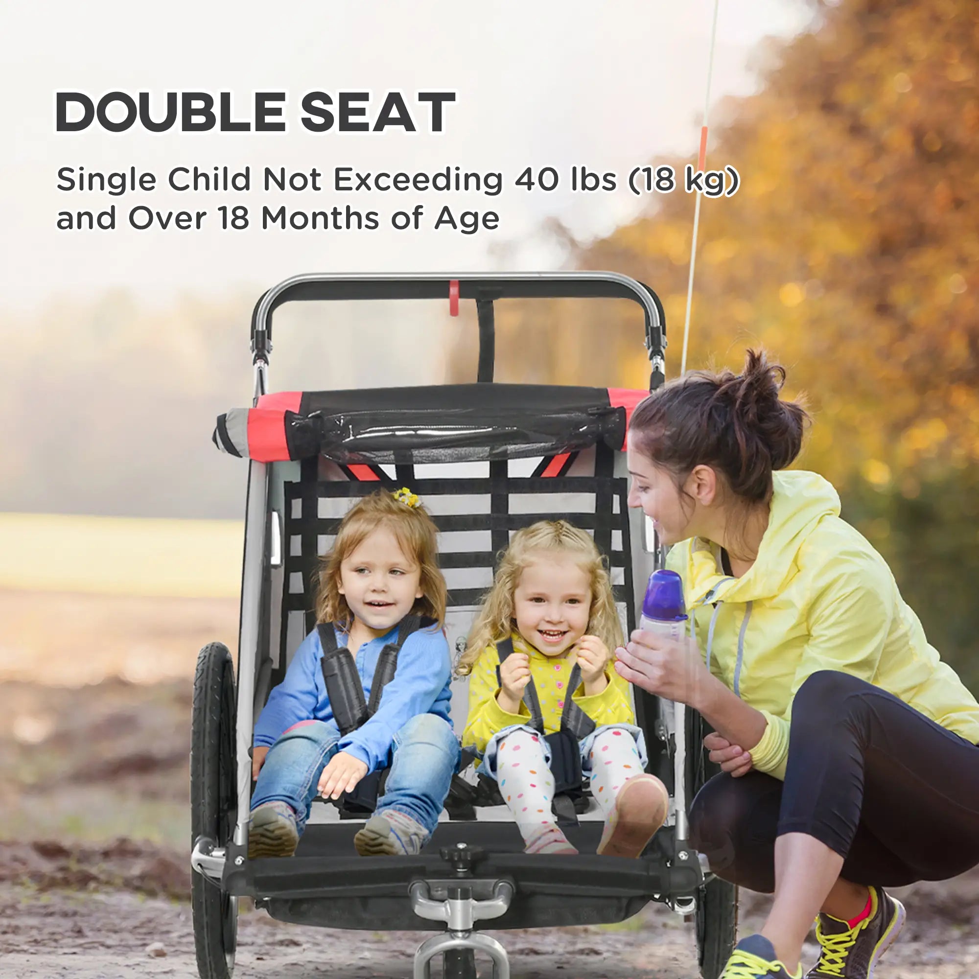 3-In-1 Bike Trailer, Running Stroller, 2 Seats, 5-Point Harness, Storage, Red Kids Bike Trailers at Gallery Canada