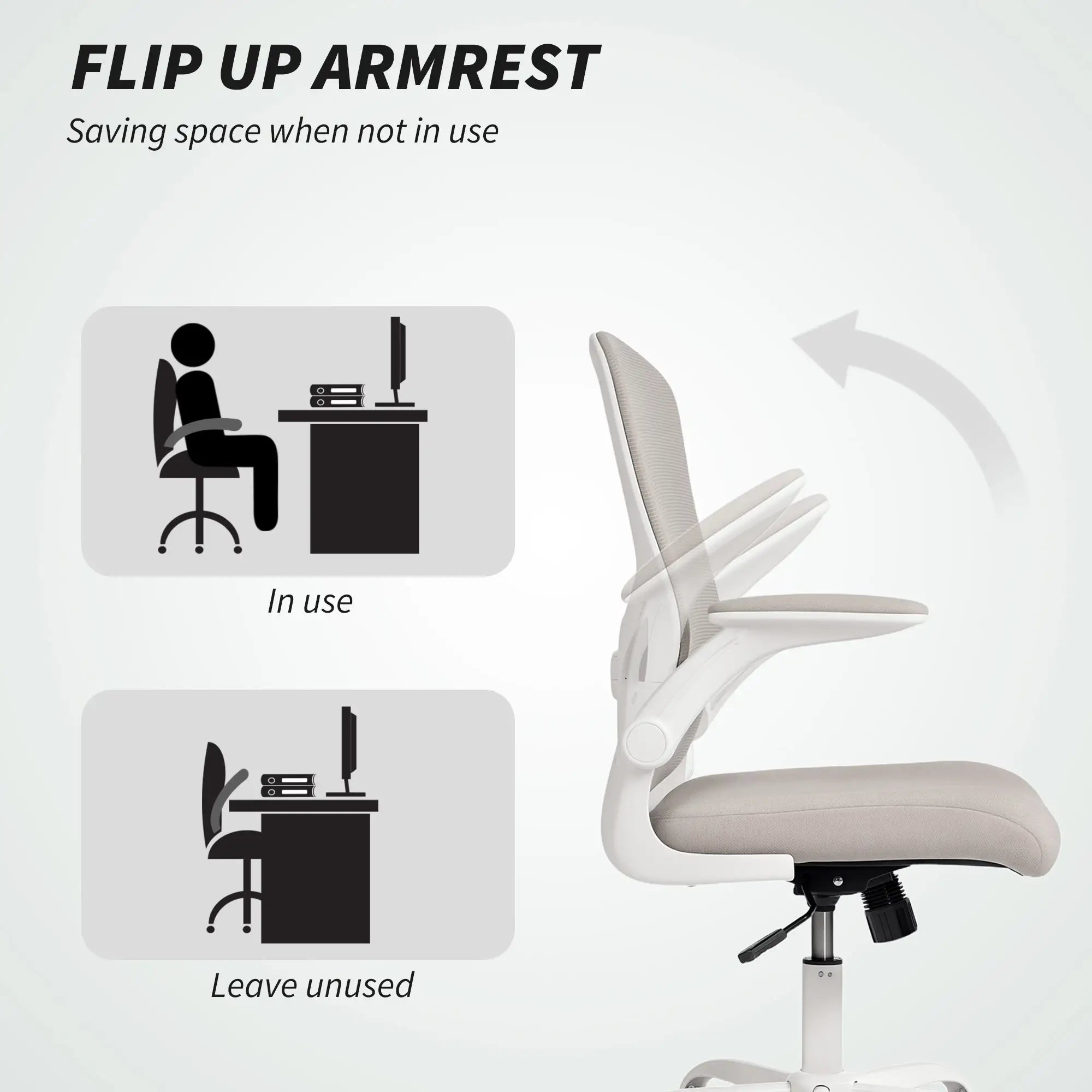 Ergonomic Mesh Office Chair, 4D Lumbar Support, Flip-Up Armrests, Tilt, Grey Task Chairs at Gallery Canada