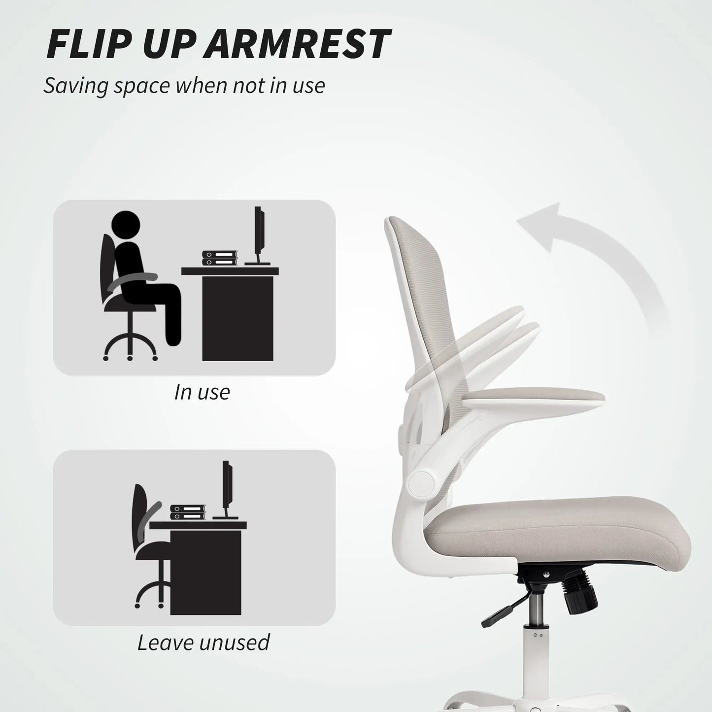 Ergonomic Mesh Office Chair, 4D Lumbar Support, Flip-Up Armrests, Tilt, Grey Task Chairs at Gallery Canada