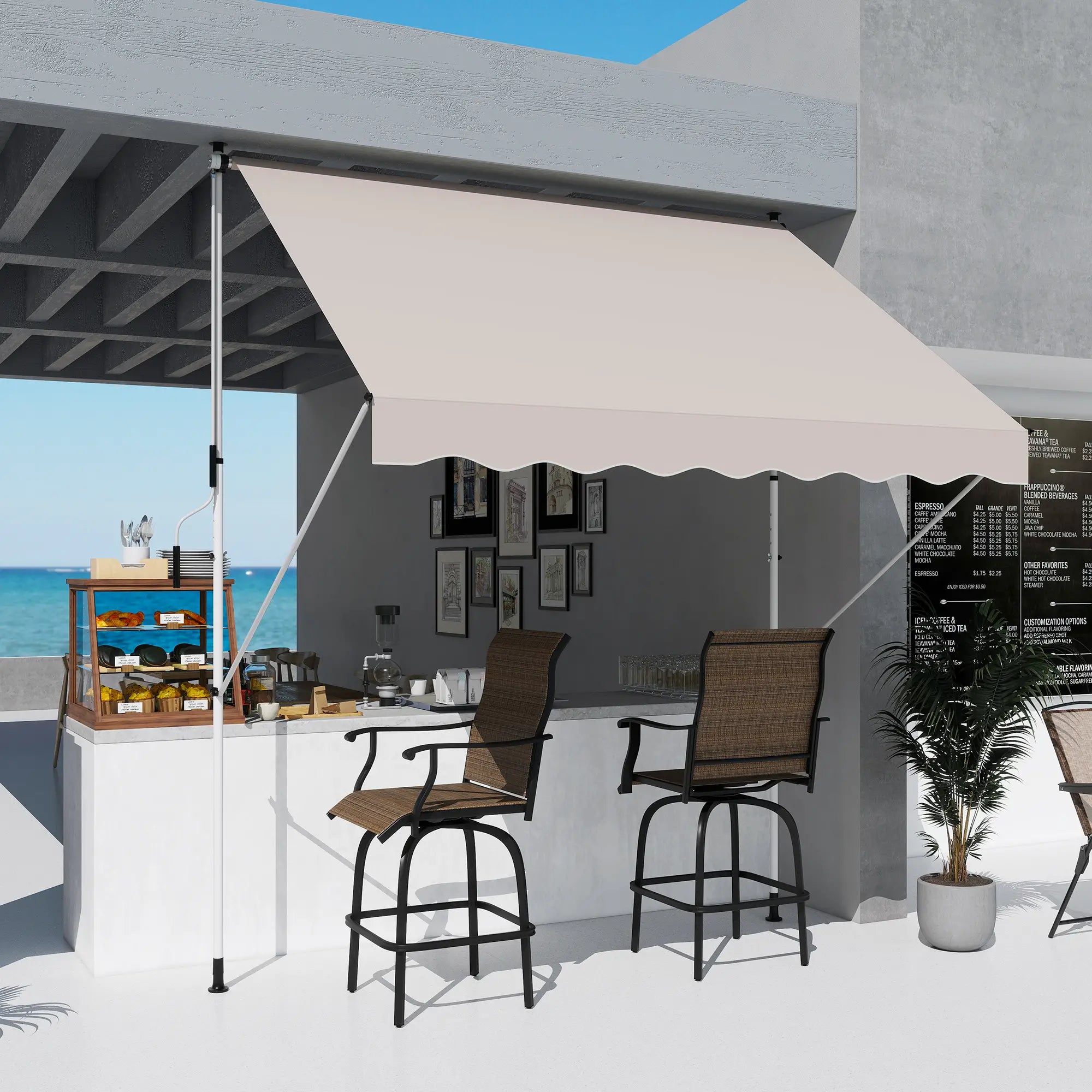 10x5ft Manual Retractable Awning, Water Resistant UV Protector, Beige Door Awnings at Gallery Canada