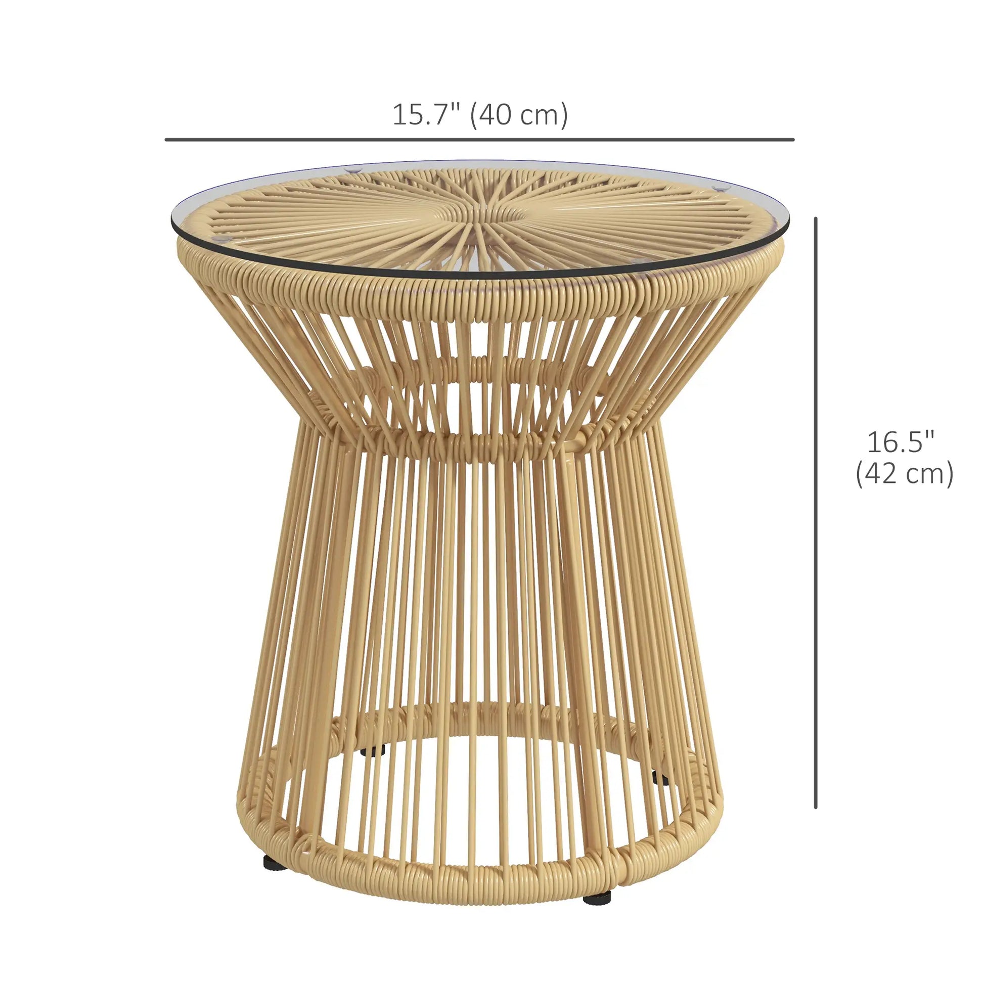 Round Rattan Side Table, Hollow Drum Design, Glass Top, Beige Patio Side Tables at Gallery Canada
