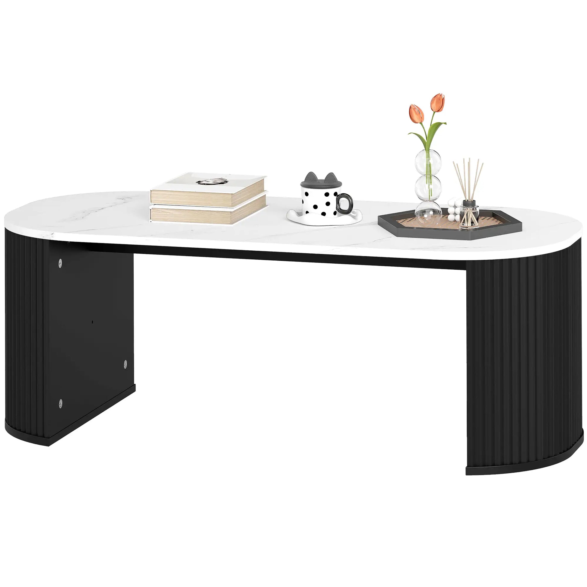Modern Marble-Effect Coffee Table, Round Corners, Thicken Legs, Black Coffee Tables Black, White at Gallery Canada