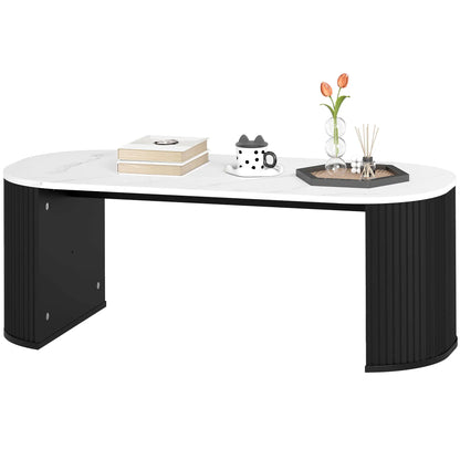 Modern Marble-Effect Coffee Table, Round Corners, Thicken Legs, Black Coffee Tables Black, White at Gallery Canada