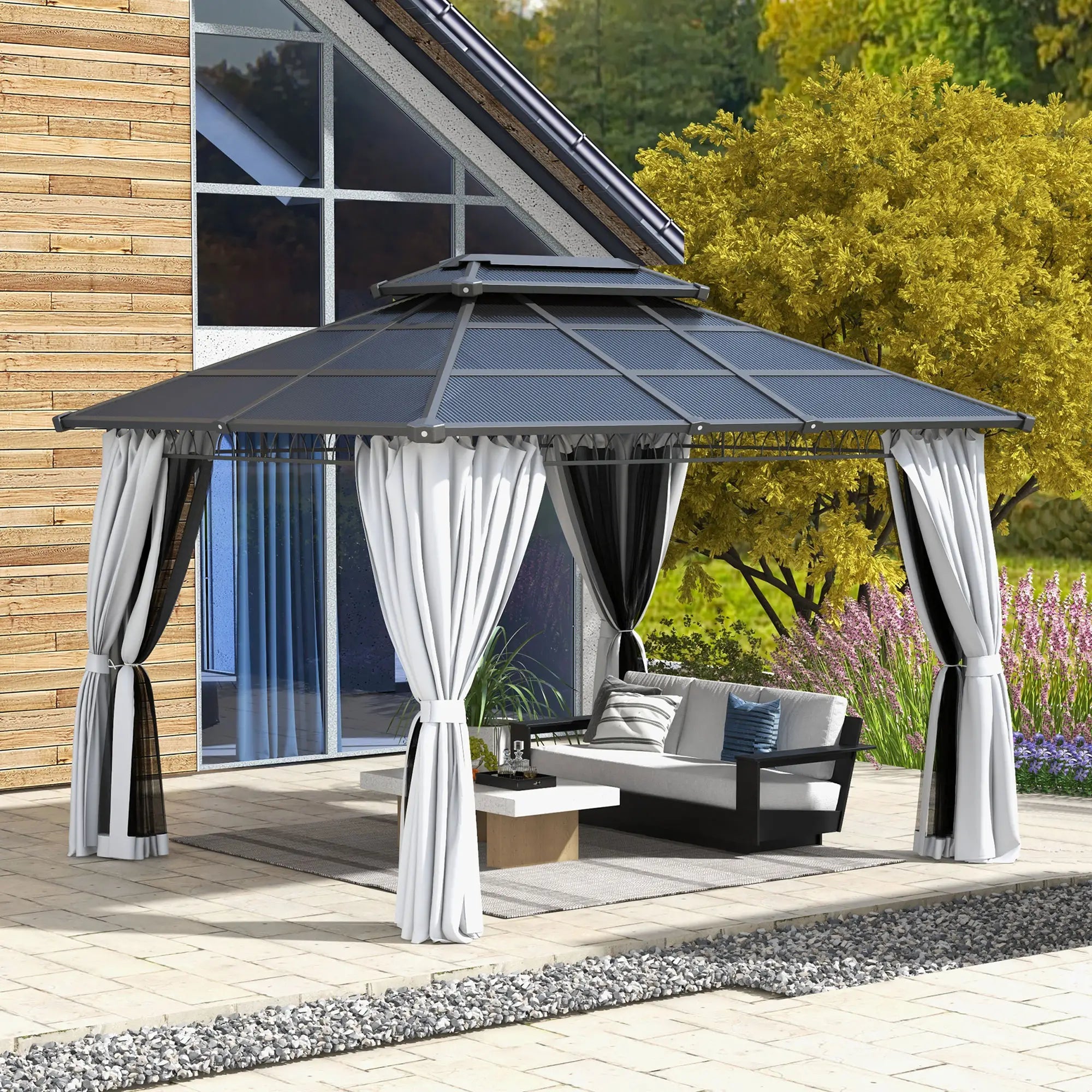 10' x 12' Outdoor Hardtop Gazebo, Steel Frame, Grey Gazebos at Gallery Canada