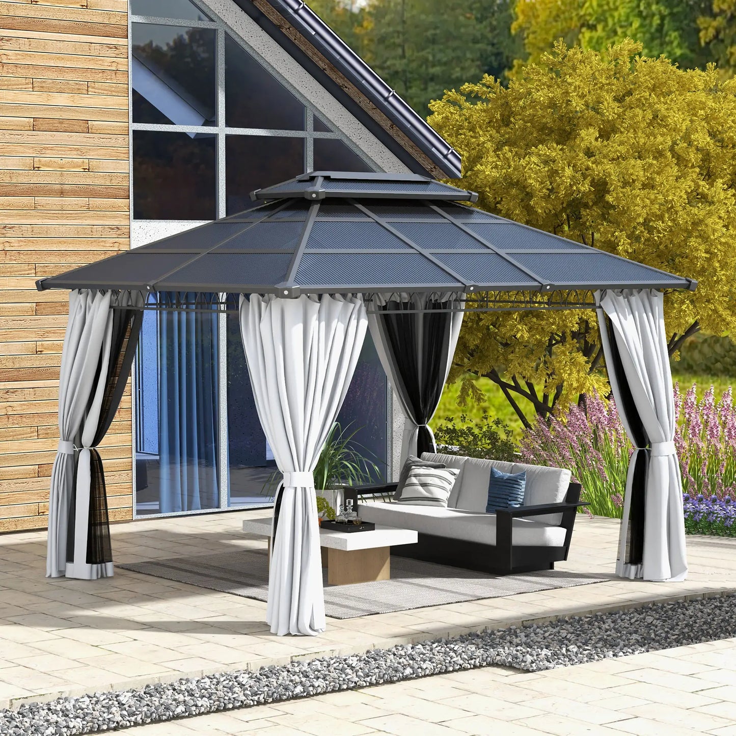 10' x 12' Outdoor Hardtop Gazebo, Steel Frame, Grey Gazebos at Gallery Canada