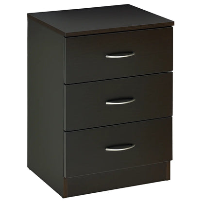 Modern Night Stand, 3 Drawers, Metal Rail, Dark Brown Bedside Tables Dark Brown at Gallery Canada