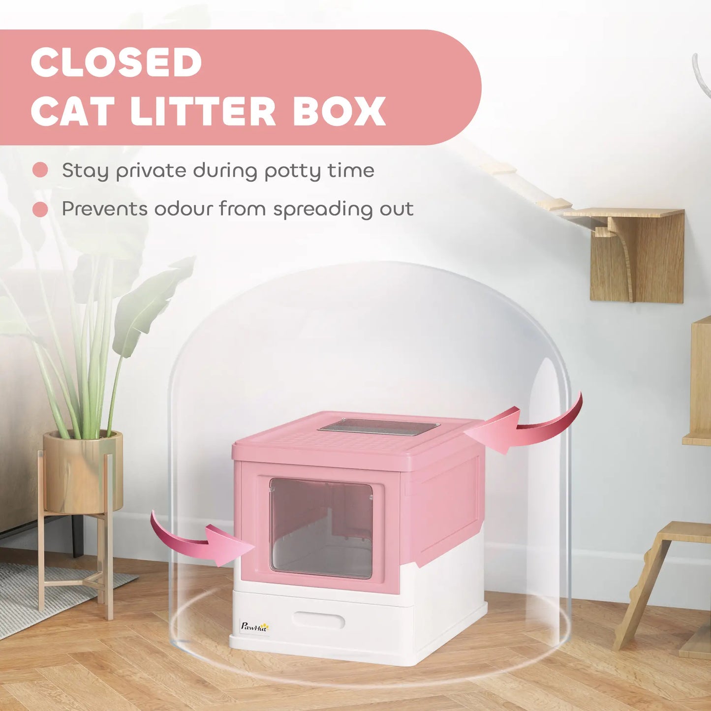 Enclosed Kitty Litter Box, Large, with Scoop, Tray, Pink Cat Litter Box Enclosures at Gallery Canada