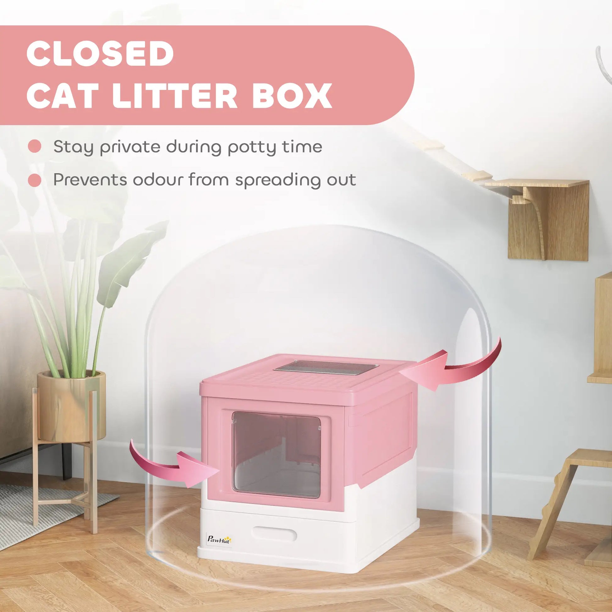 Enclosed Kitty Litter Box, Large, with Scoop, Tray, Pink Cat Litter Box Enclosures at Gallery Canada