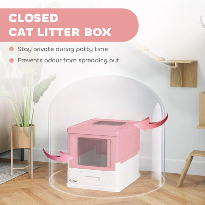 Enclosed Kitty Litter Box, Large, with Scoop, Tray, Pink Cat Litter Box Enclosures at Gallery Canada