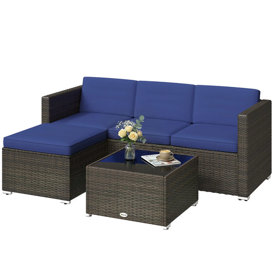Patio Furniture Set, 3 Pieces, PE Rattan Wicker, Glass Top Table Patio Furniture Sets Brown, Blue, Black at Gallery Canada