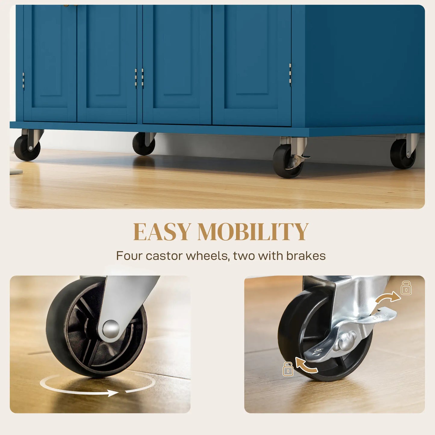 Kitchen Island with Storage, Rolling Cart, Rubber Wood Top, Blue Kitchen Islands & Kitchen Carts at Gallery Canada