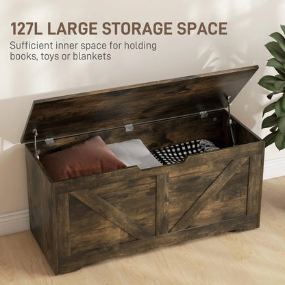 39.4 Inches Wooden Storage Chest, 2 Safety Hinges, Brown Wood Grain Storage Cabinets at Gallery Canada